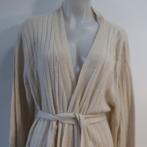 NWT Womens Crush Beige Ribbed Pure Cashmere Long Duster Cardigan Sweater 2 US/M - Picture 8 of 16